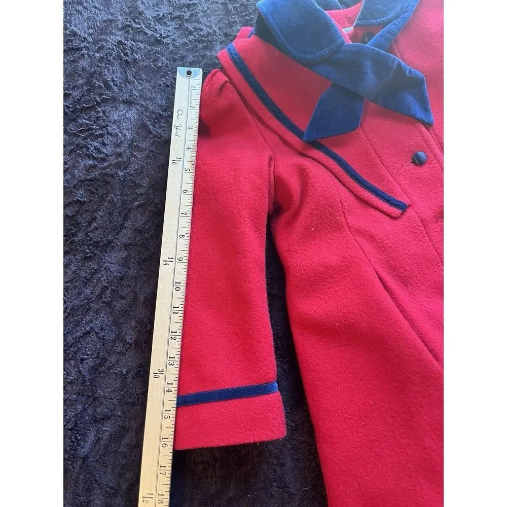 Vintage 80s Wool Nylon‎ Red Christmas Coat Girls 6X Tailored by Rothschild USA